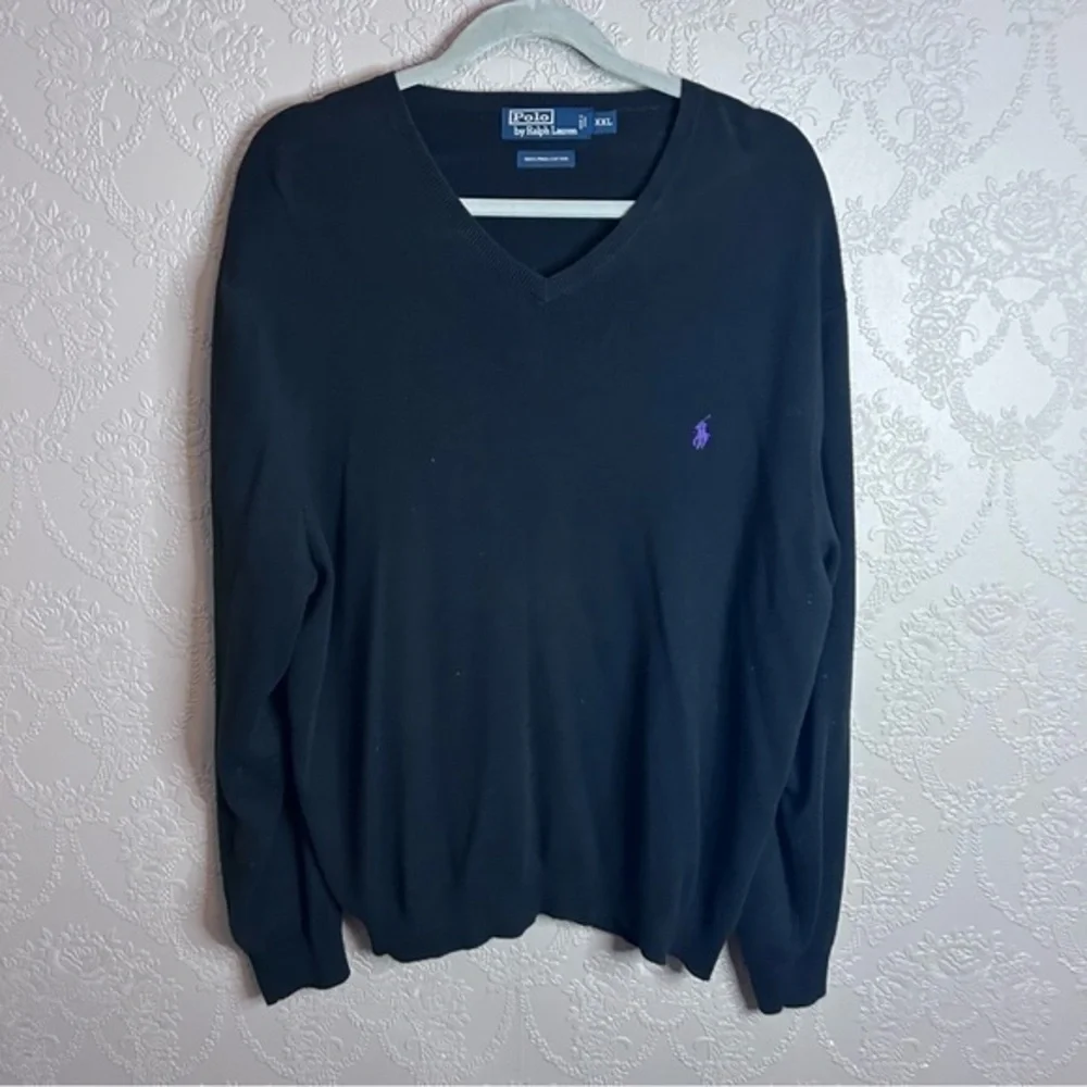 Polo Ralph Lauren V neck sweater XXL black light weight cotton great condition